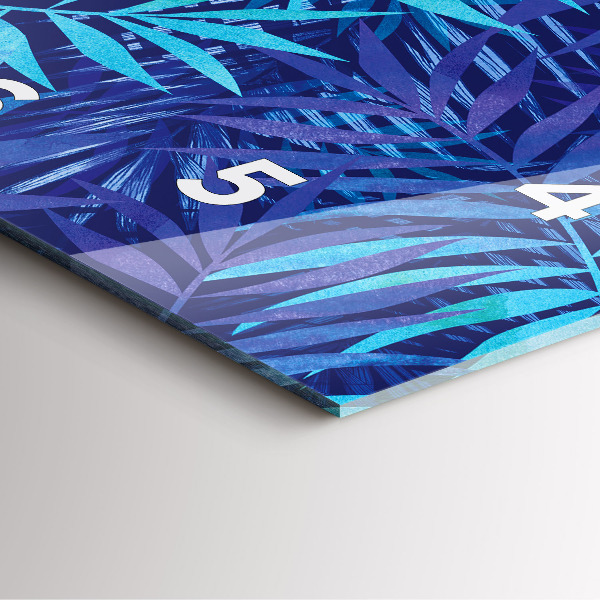 Pendule carrée en verre Feuilles bleues