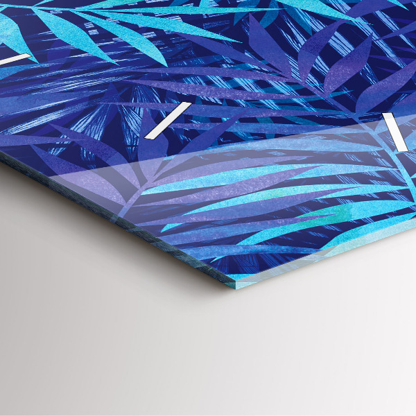 Pendule carrée en verre Feuilles bleues