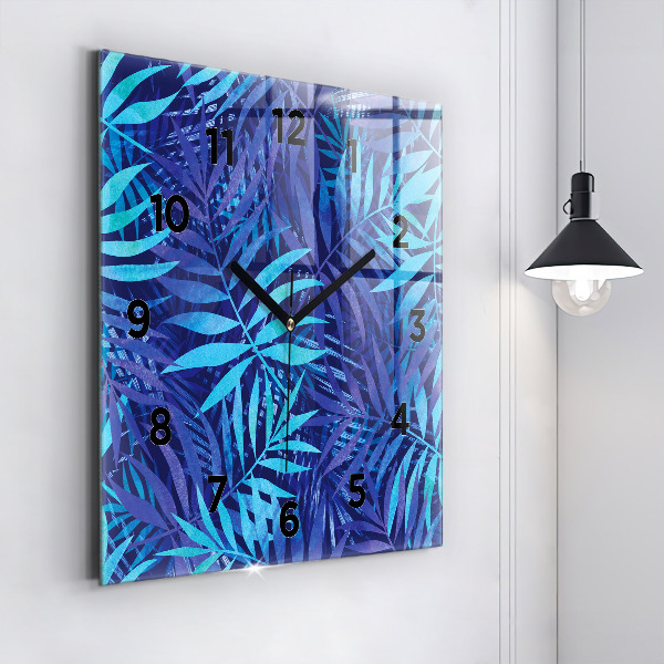 Pendule carrée en verre Feuilles bleues