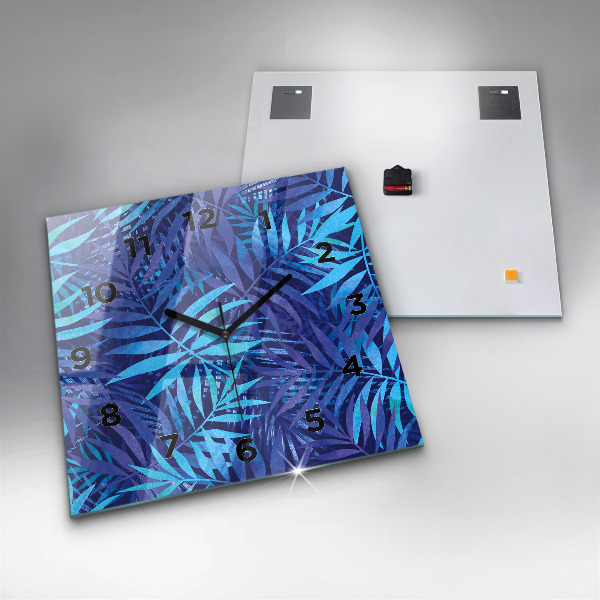 Pendule carrée en verre Feuilles bleues
