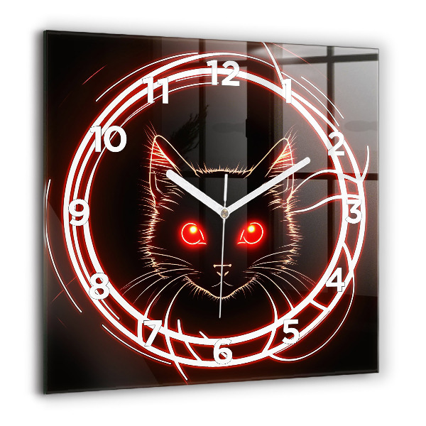 Horloge murale carrée Chat aux yeux rouges