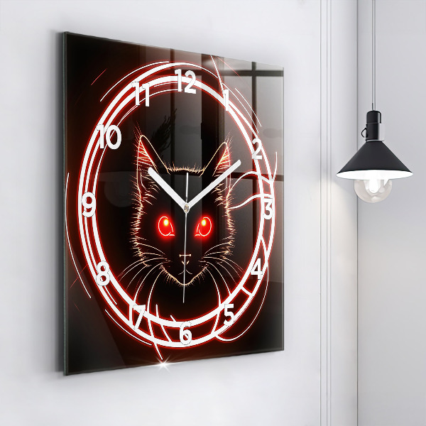 Horloge murale carrée Chat aux yeux rouges