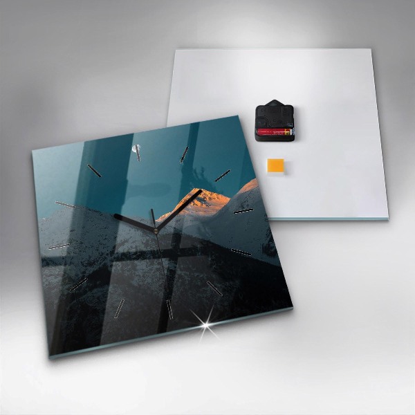 Horloge murale carrée Coucher de soleil dans les montagnes