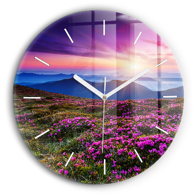 Horloge ronde Lever de soleil et fleurs
