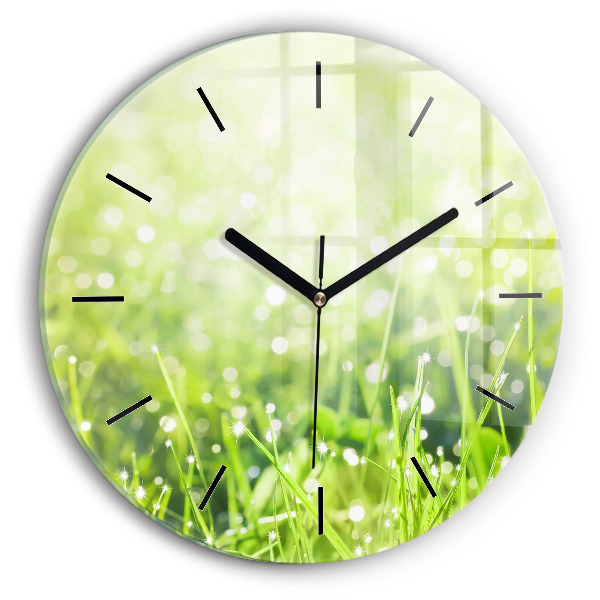 Horloge ronde herbe verte