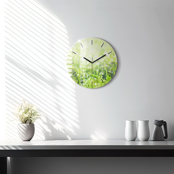 Horloge ronde herbe verte