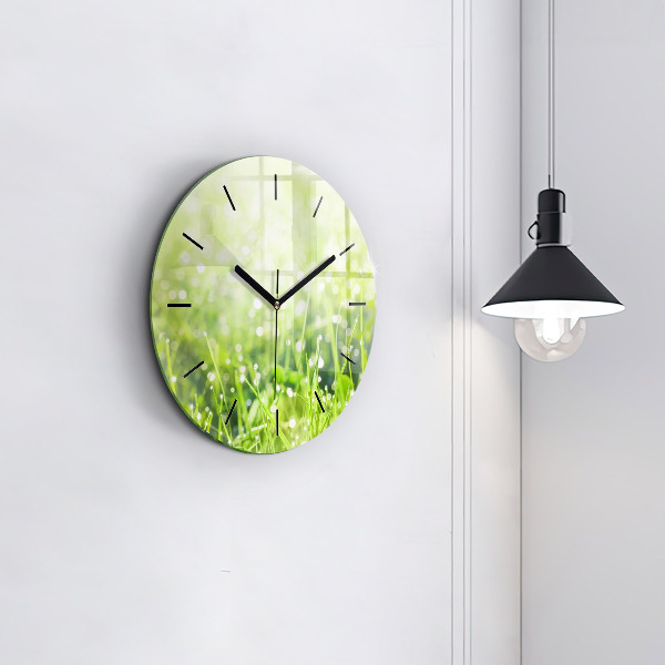 Horloge ronde herbe verte