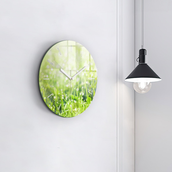 Horloge ronde herbe verte