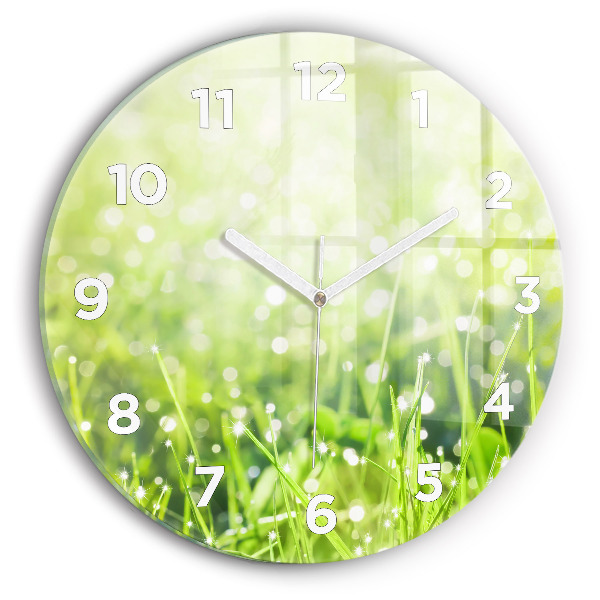 Horloge ronde herbe verte