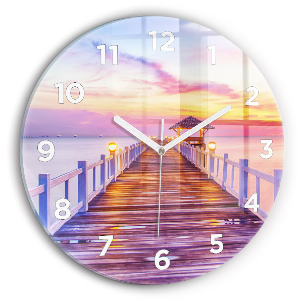 Horloge ronde Le pont du port le soir