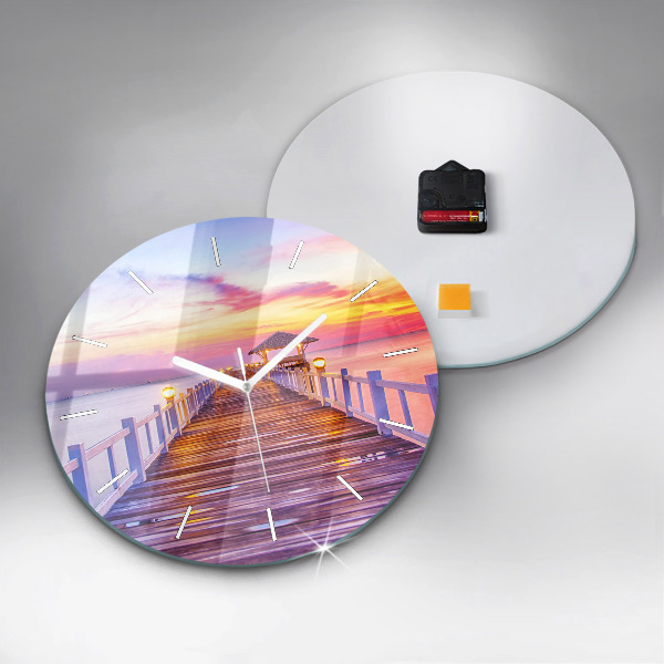 Horloge ronde Le pont du port le soir