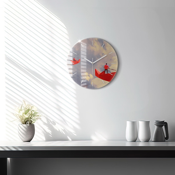 Horloge ronde bateaux en papier