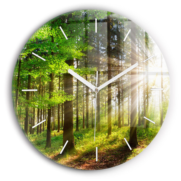 Pendule murale ronde Lever de soleil dans la forêt