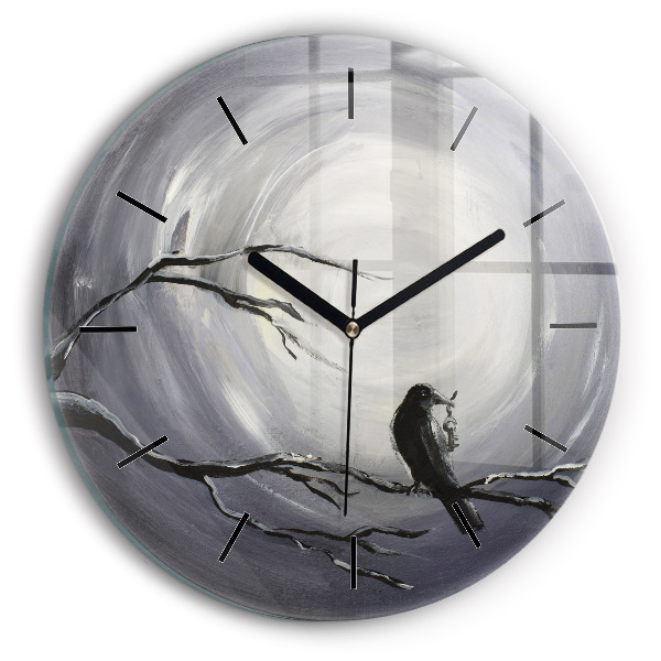 Horloge ronde Corbeau au clair de lune