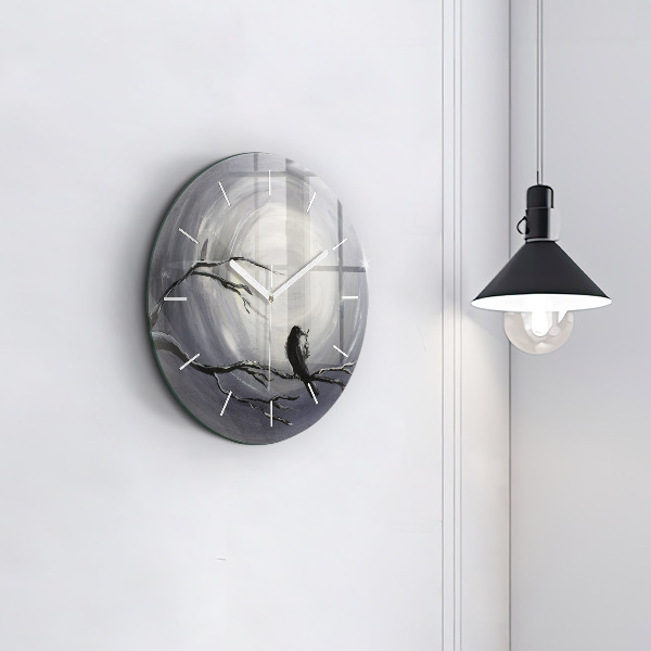 Horloge ronde Corbeau au clair de lune