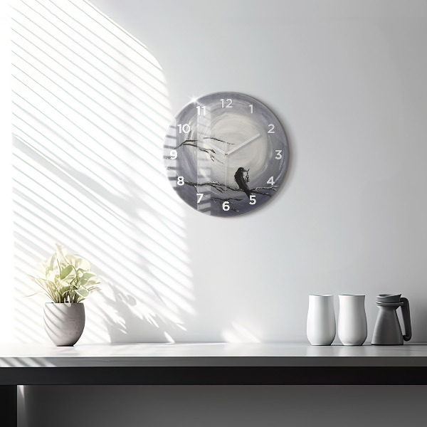 Horloge ronde Corbeau au clair de lune