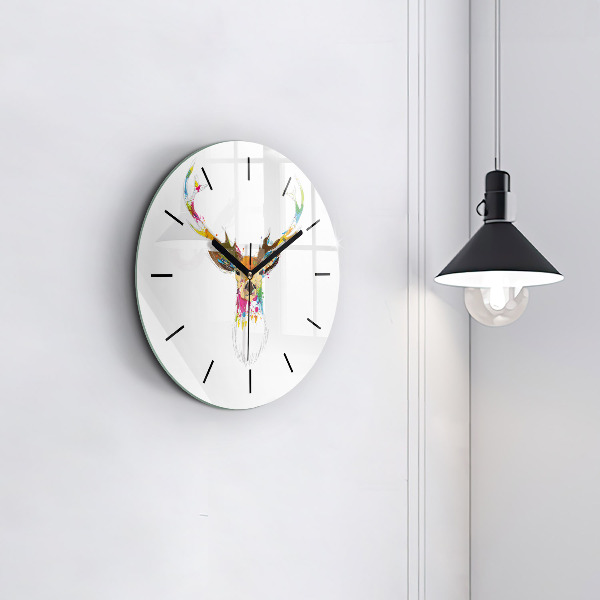 Horloge ronde Tête de cerf colorée