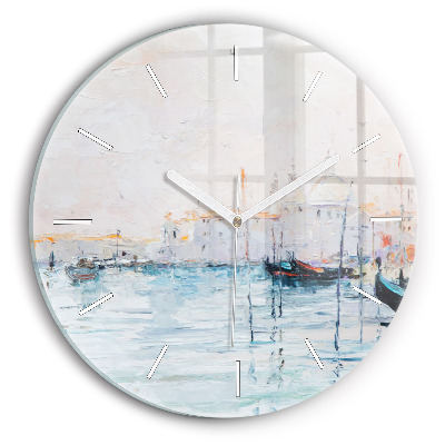 Horloge ronde 'Peinture à l''huile yacht mer'