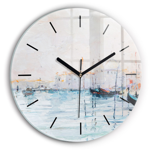 Horloge ronde 'Peinture à l''huile yacht mer'