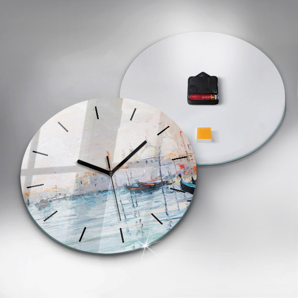 Horloge ronde 'Peinture à l''huile yacht mer'