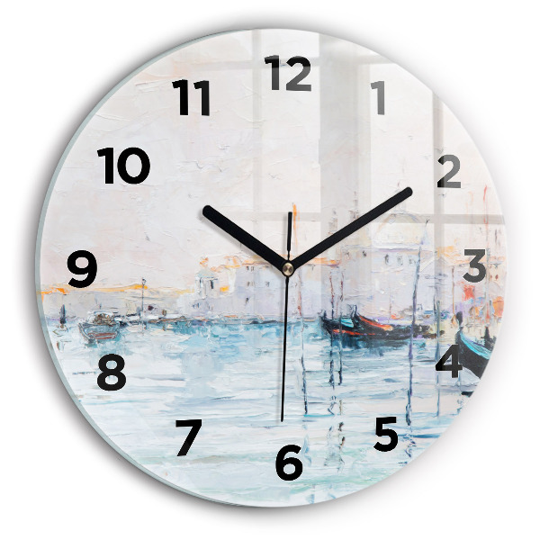 Horloge ronde 'Peinture à l''huile yacht mer'
