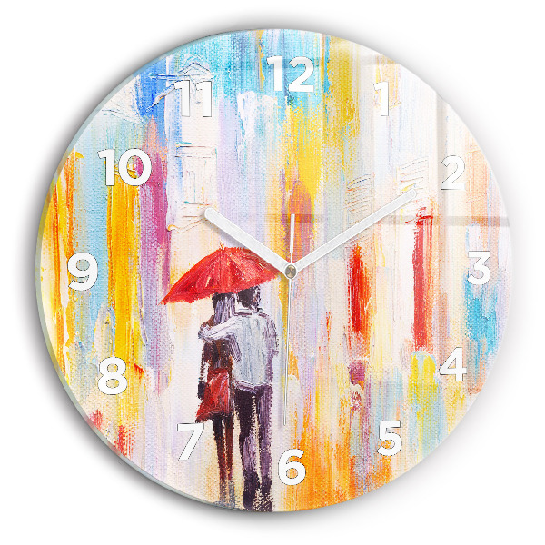 Pendule murale ronde Couple sous la pluie