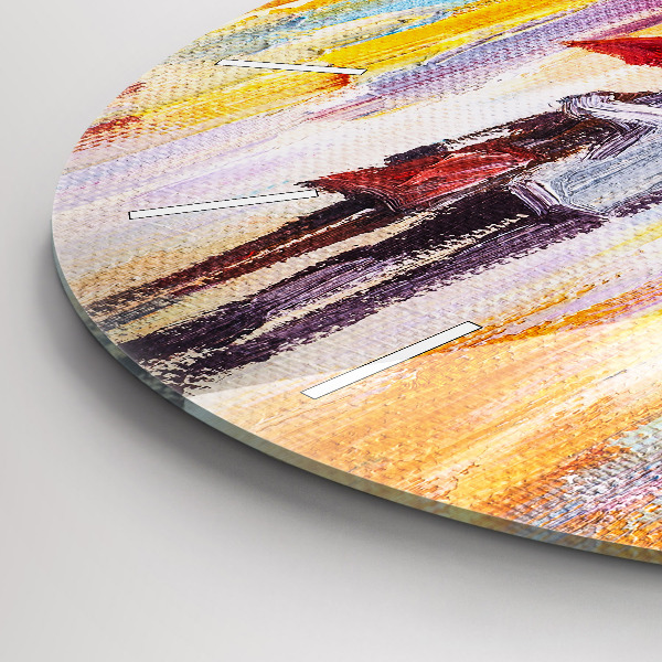 Pendule murale ronde Couple sous la pluie