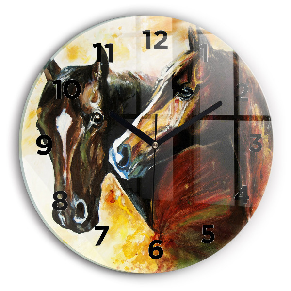 Horloge ronde Deux chevaux peints