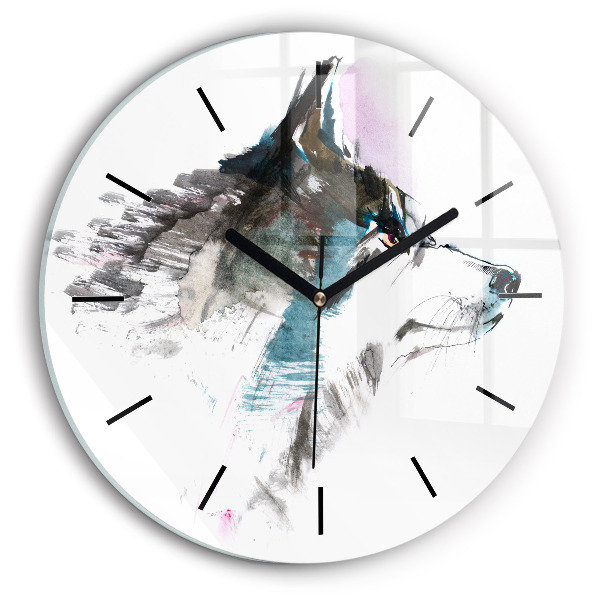 Horloge ronde Profil de loup peint
