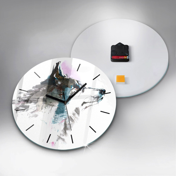 Horloge ronde Profil de loup peint