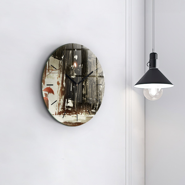 Horloge ronde Femme par une nuit pluvieuse