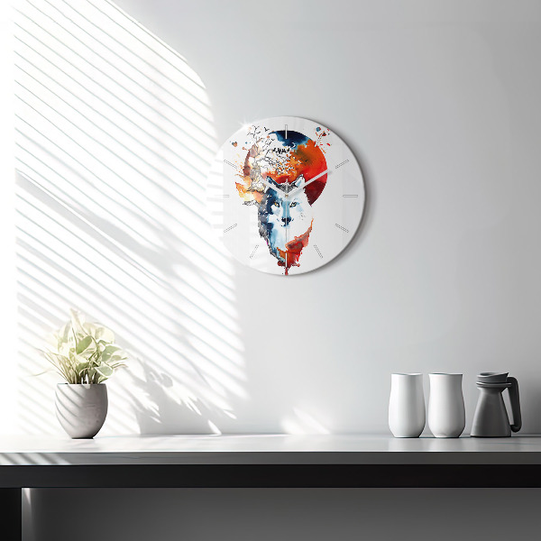 Horloge ronde Le loup et la pleine lune