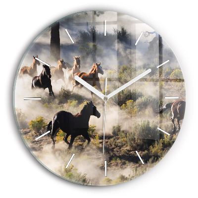 Horloge ronde Un troupeau de chevaux au galop