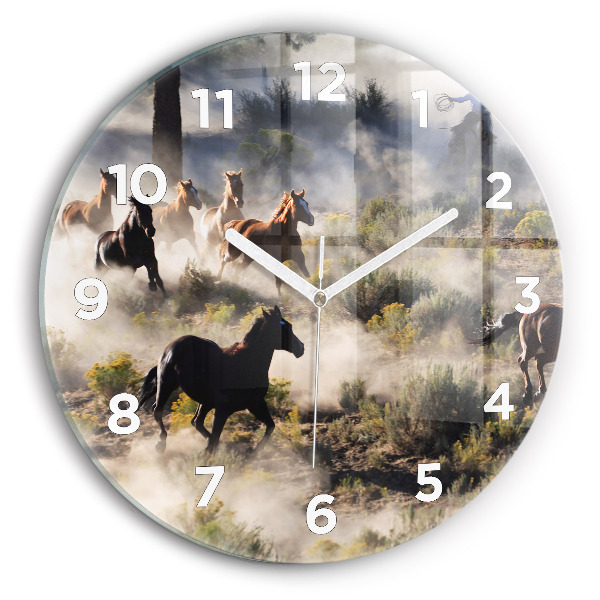Horloge ronde Un troupeau de chevaux au galop