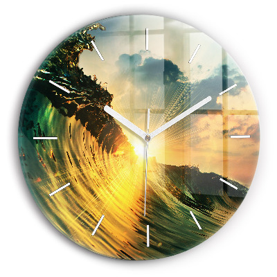 Horloge ronde Coucher de soleil sur les vagues