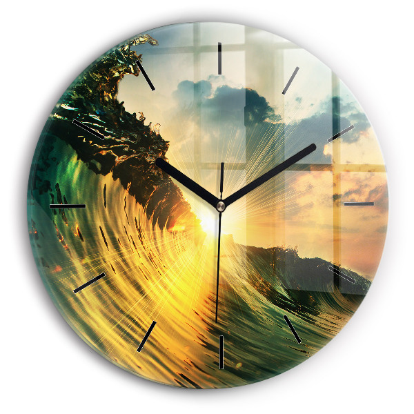 Horloge ronde Coucher de soleil sur les vagues