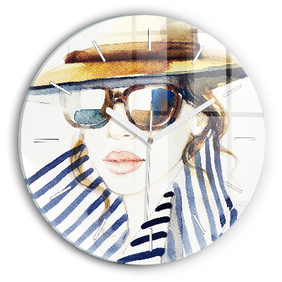 Horloge ronde Visage avec lunettes et chapeau