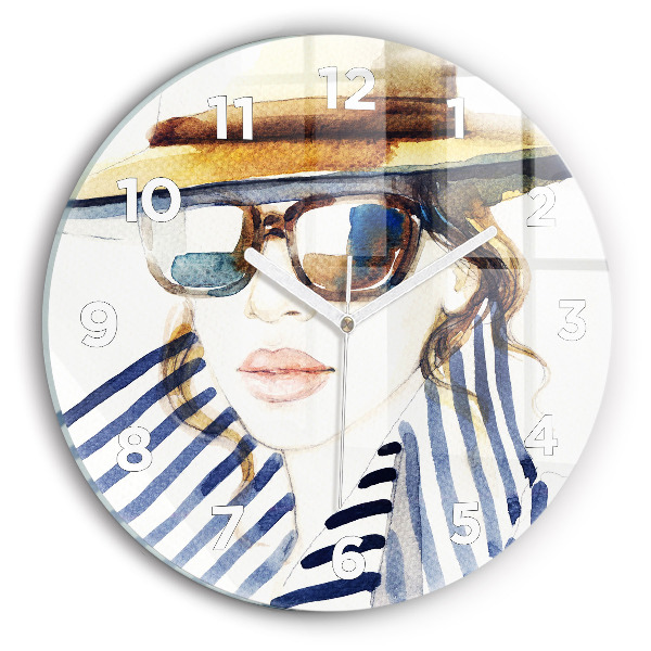 Horloge ronde Visage avec lunettes et chapeau