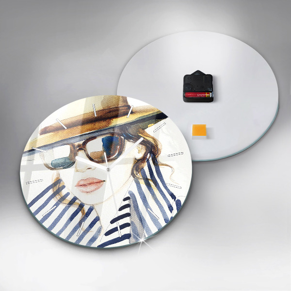 Horloge ronde Visage avec lunettes et chapeau