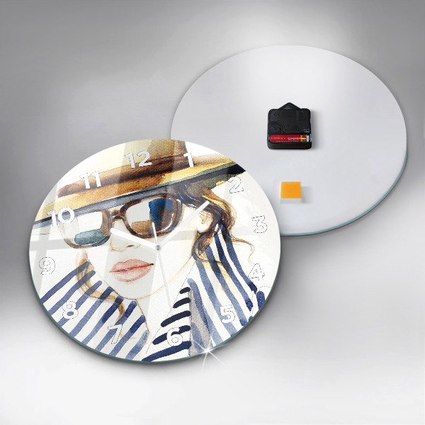Horloge ronde Visage avec lunettes et chapeau