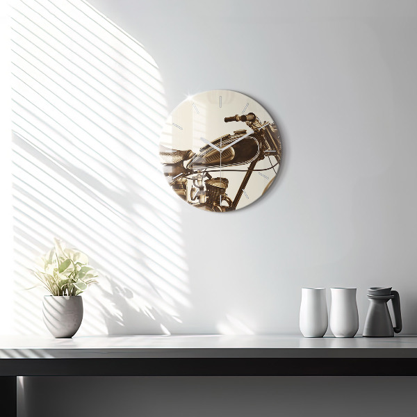 Pendule murale ronde Moto vintage sépia