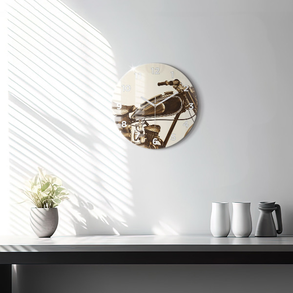 Pendule murale ronde Moto vintage sépia
