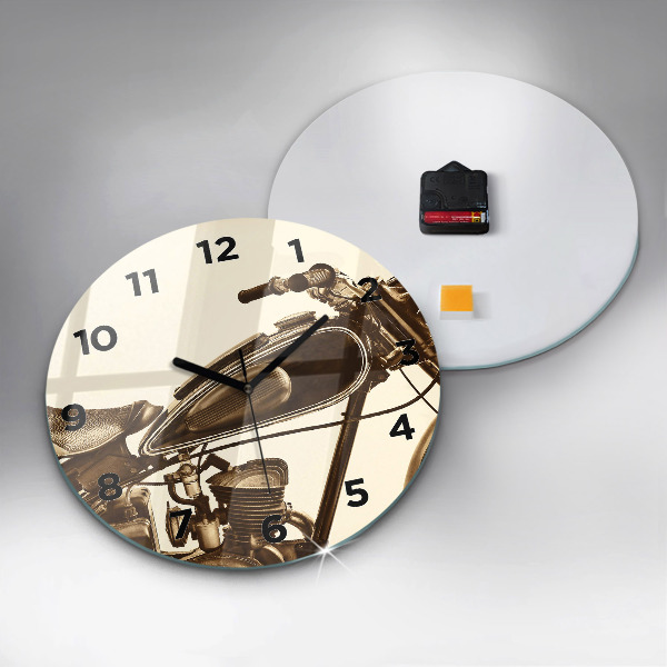 Pendule murale ronde Moto vintage sépia