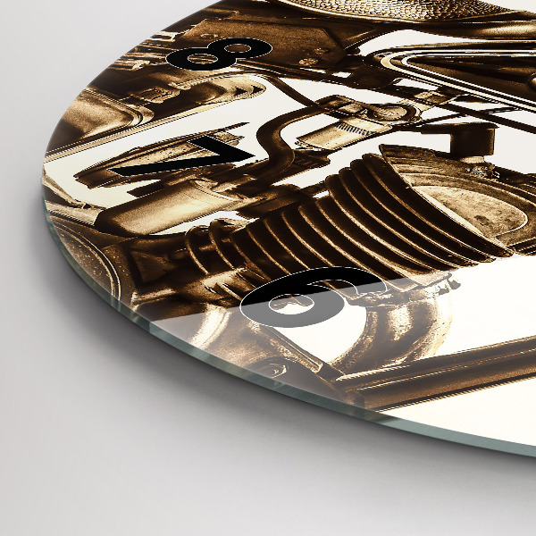 Pendule murale ronde Moto vintage sépia