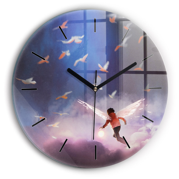 Pendule murale ronde Garçon avec des ailes