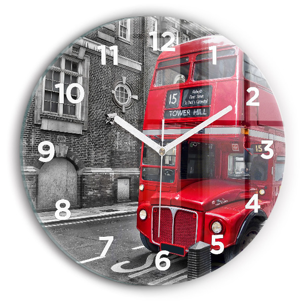 Horloge ronde Bus rouge à impériale