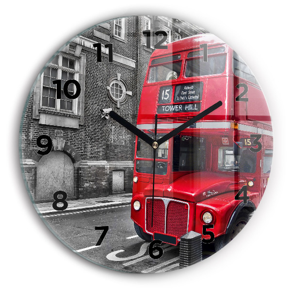 Horloge ronde Bus rouge à impériale