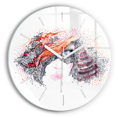 Horloge ronde Douce femme avec un gâteau