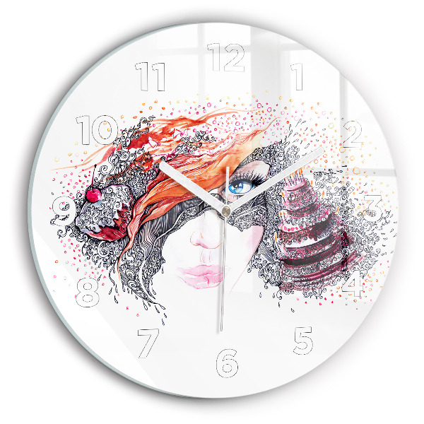 Horloge ronde Douce femme avec un gâteau
