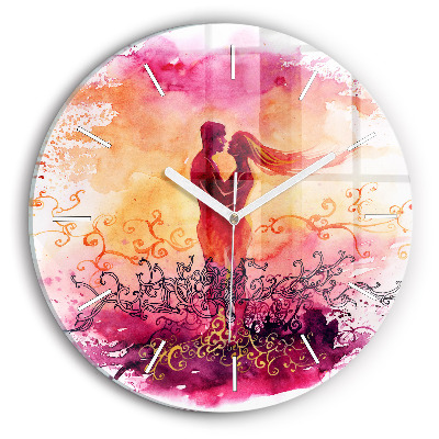 Horloge ronde 'Couple amoureux à l''aquarelle'